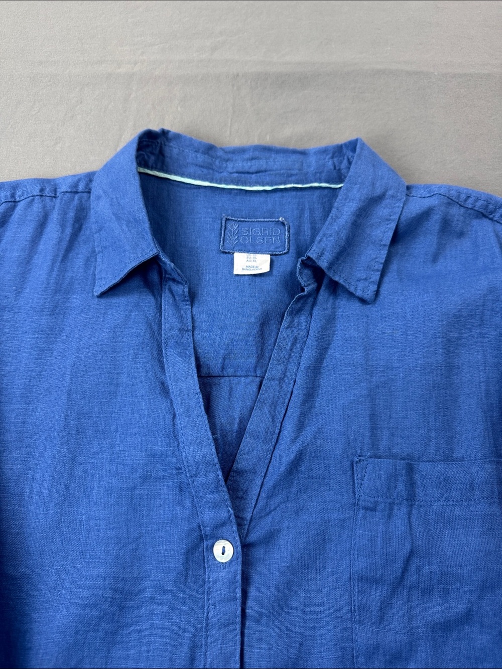 Sigrid Olsen 100% Linen Colbalt Blue Button Front Shirt Tunic Roll Tab Size XL - Picture 11 of 11